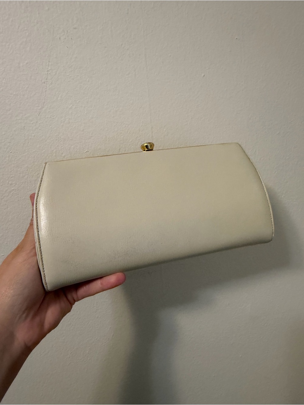 Elegant vintage Cream box Leather Clutch with Gold Frame